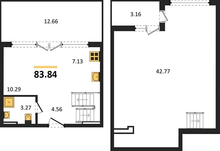 Квартира 1-комн. 83.84 кв. м