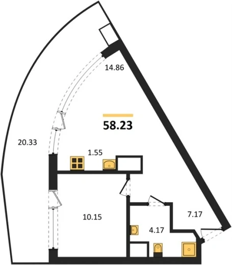 Апартаменты 1-комн. 58.23 кв. м