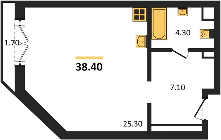 Апартаменты Студия 38.4 кв. м