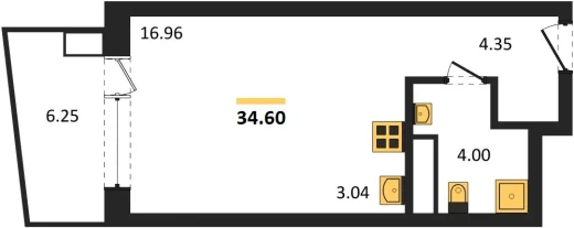 Апартаменты Студия 34.6 кв. м