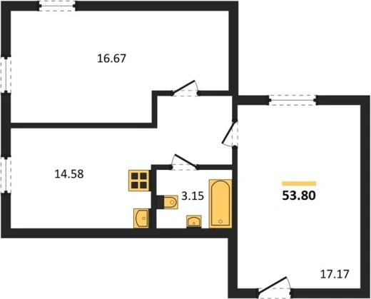 Апартаменты 2-комн. 53.8 кв. м
