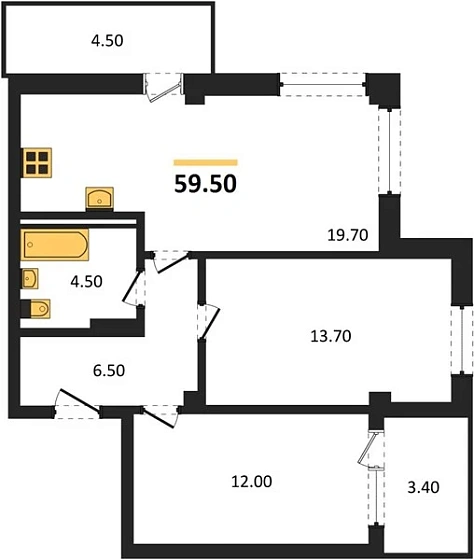 Квартира 2-комн. 56.1 кв. м