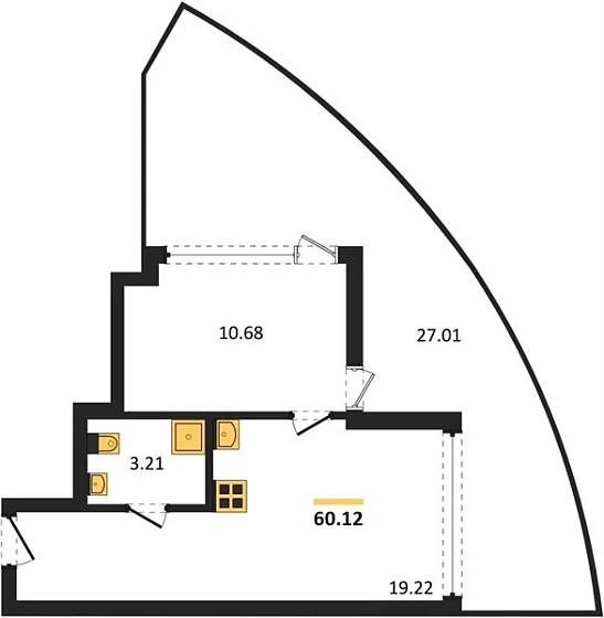 Апартаменты 1-комн. 60.12 кв. м