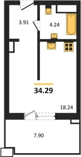 Апартаменты Студия 34.29 кв. м