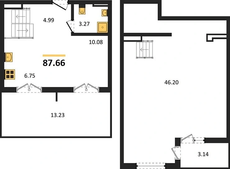 Квартира 1-комн. 87.66 кв. м