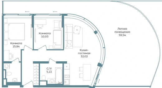 Апартаменты 2-комн. 122.56 кв. м