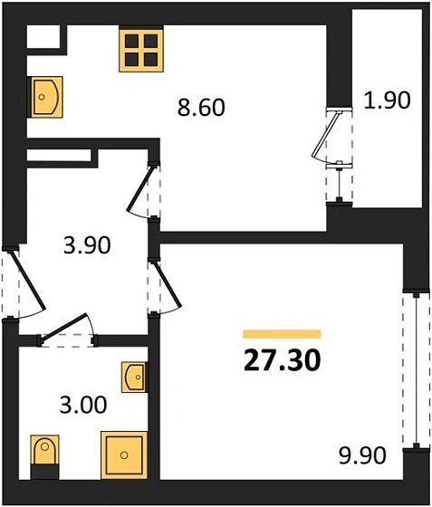 Квартира 1-комн. 27.3 кв. м