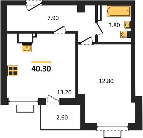 Квартира 1-комн. 40.3 кв. м