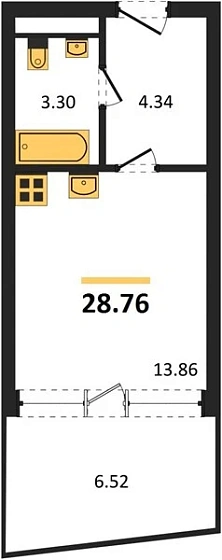 Апартаменты 1-комн. 28.76 кв. м