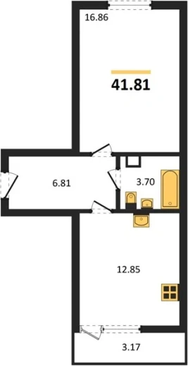 Квартира 1-комн. 41.81 кв. м