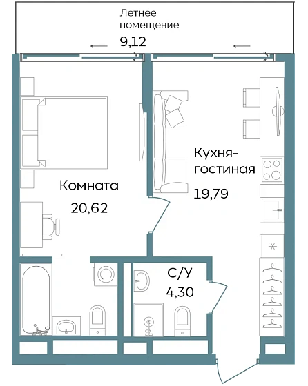 Объект недвижимости 53.83 кв. м