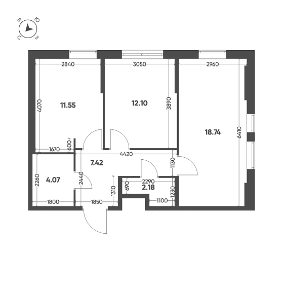 Квартира 2-комн. 56.06 кв. м