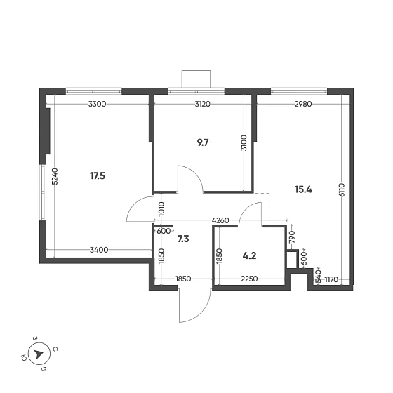 Квартира 2-комн. 54.1 кв. м