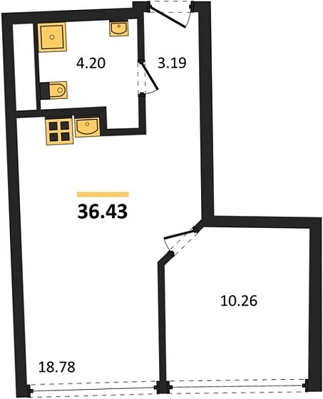 Апартаменты 1-комн. 36.43 кв. м