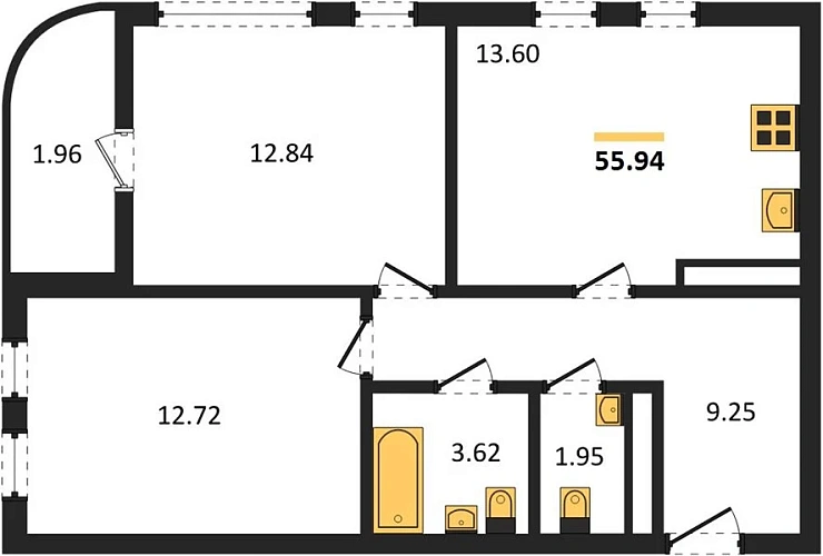 Квартира 2-комн. 55.94 кв. м