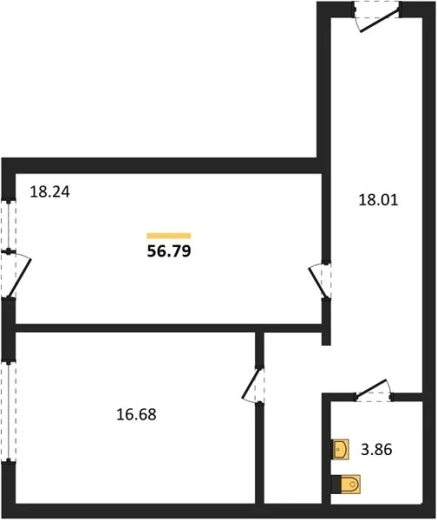Квартира 1-комн. 56.79 кв. м