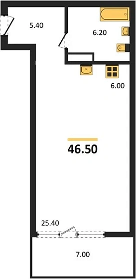 Квартира Студия 46.5 кв. м