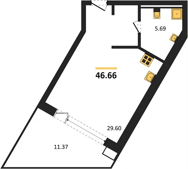 Апартаменты Студия 46.66 кв. м
