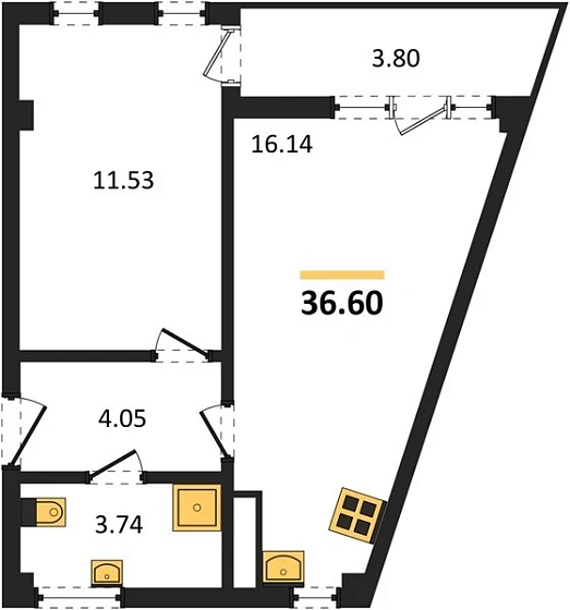 Квартира 1-комн. 36.6 кв. м