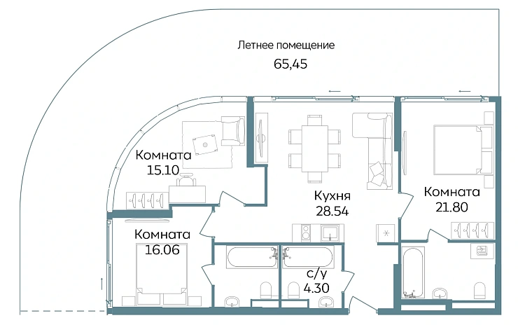 Апартаменты 3-комн. 151.79 кв. м