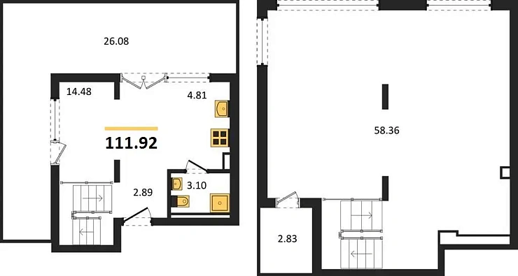 Квартира 1-комн. 111.92 кв. м