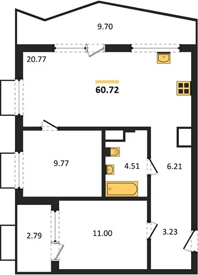 Квартира 2-комн. 60.72 кв. м