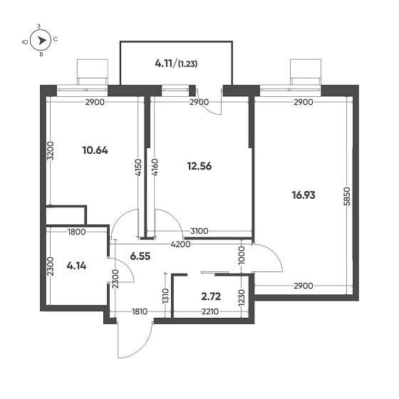 Квартира 2-комн. 54.77 кв. м