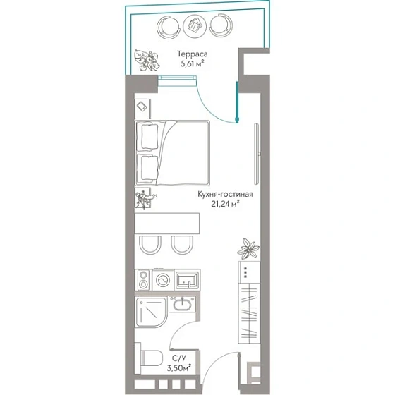 Квартира Студия 30.35 кв. м