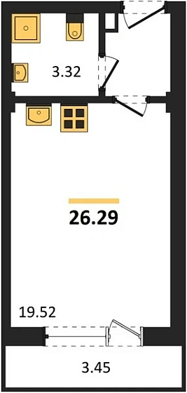 Апартаменты 1-комн. 26.29 кв. м