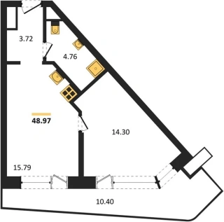 Апартаменты 1-комн. 48.97 кв. м