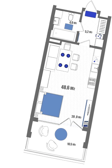 Апартаменты Студия 48.6 кв. м