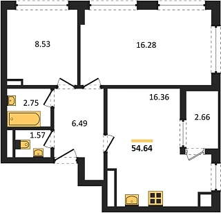 Квартира 2-комн. 54.64 кв. м
