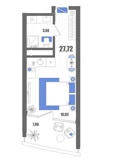 Апартаменты Студия 27.72 кв. м