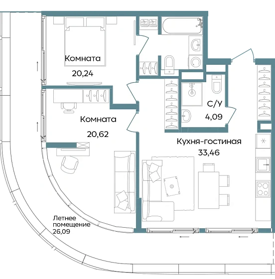Апартаменты 3-комн. 104.5 кв. м