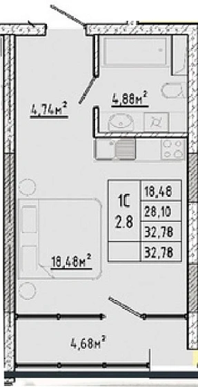Квартира Студия 32.78 кв. м