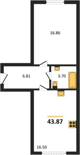 Квартира 1-комн. 43.87 кв. м