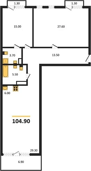 Квартира 2-комн. 104.9 кв. м