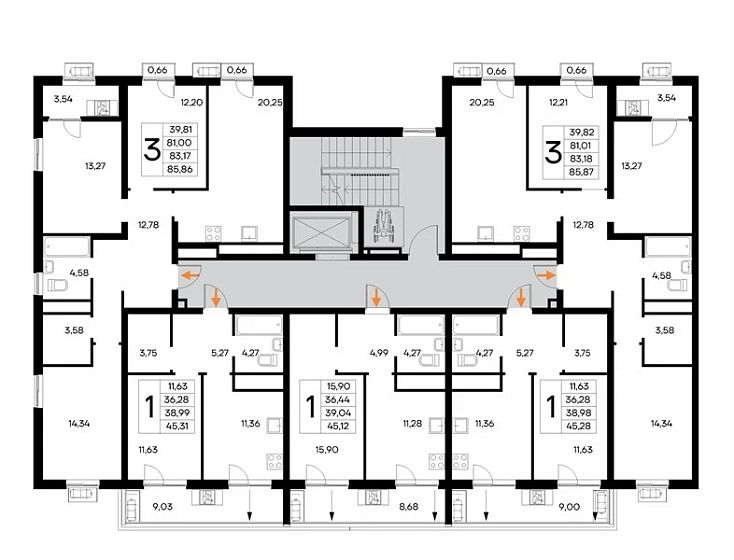 Квартира 3-комн. 85.87 кв. м