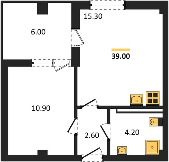 Апартаменты 1-комн. 39 кв. м