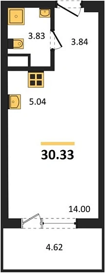 Апартаменты Студия 30.33 кв. м