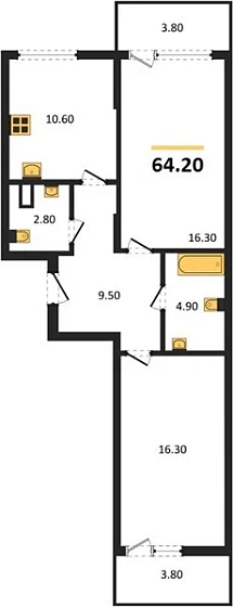 Квартира 2-комн. 64.2 кв. м