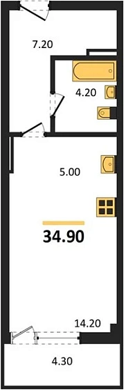 Квартира Студия 34.9 кв. м