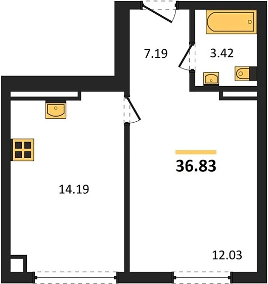 Квартира 1-комн. 36.83 кв. м