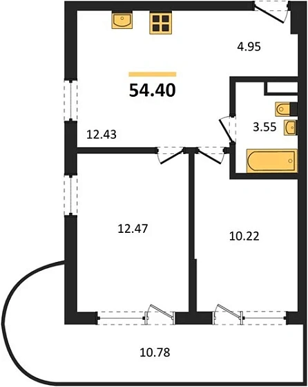 Апартаменты 2-комн. 54.4 кв. м