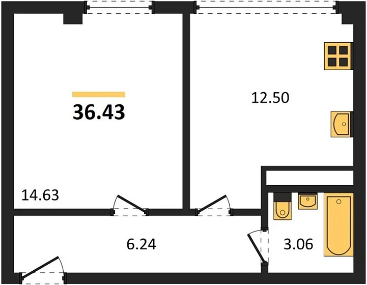 Квартира 1-комн. 36.43 кв. м