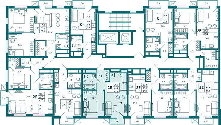 Квартира 1-комн. 35.7 кв.м