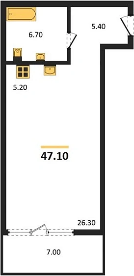 Квартира Студия 47.1 кв. м
