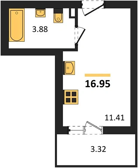 Квартира 1-комн. 16.95 кв. м