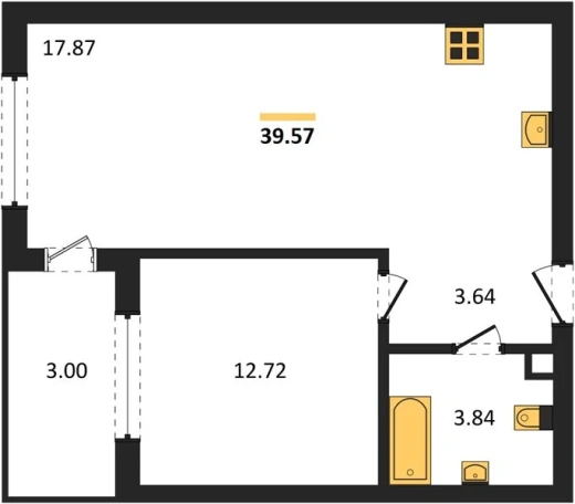 Квартира 1-комн. 39.57 кв. м