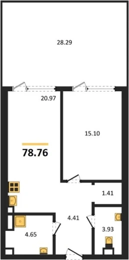 Апартаменты 1-комн. 78.92 кв. м